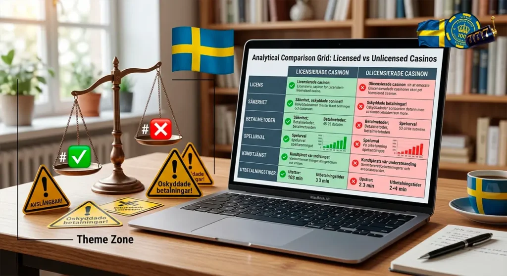 Comparison of Spelinspektionen licensed platforms versus offshore online casinos.